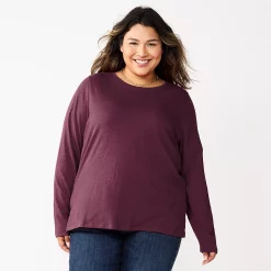 Plus Size Sonoma Goods For Life® Everyday Crewneck Long Sleeve Top -Sonoma Goods For Life Shop 5714078 Berry