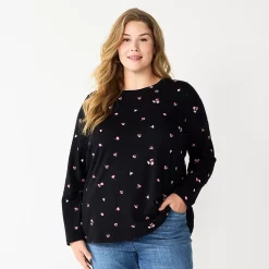 Plus Size Sonoma Goods For Life® Everyday Crewneck Long Sleeve Top -Sonoma Goods For Life Shop 5714078 Black Floral