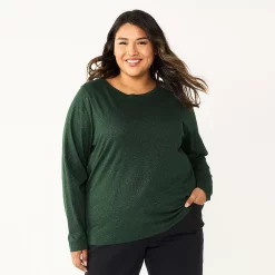 Plus Size Sonoma Goods For Life® Everyday Crewneck Long Sleeve Top -Sonoma Goods For Life Shop 5714078 Dark Green Shine