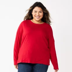 Plus Size Sonoma Goods For Life® Everyday Crewneck Long Sleeve Top -Sonoma Goods For Life Shop 5714078 Inviting Red
