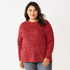 Plus Size Sonoma Goods For Life® Everyday Crewneck Long Sleeve Top -Sonoma Goods For Life Shop 5714078 Red Floral