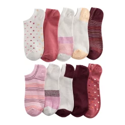 Sonoma Goods For Life® 10 Pack Check Pattern No Show Socks -Sonoma Goods For Life Shop 5744058 Pink Stripes Dots