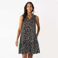 Petite Sonoma Goods For Life® Tiered Sleeveless Dress -Sonoma Goods For Life Shop 5746247 Black Floral