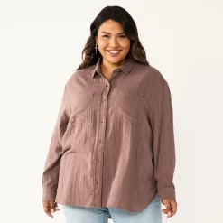 Plus Size Sonoma Goods For Life® Relaxed Button Down Shirt -Sonoma Goods For Life Shop 5761363 Brown