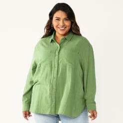 Plus Size Sonoma Goods For Life® Relaxed Button Down Shirt -Sonoma Goods For Life Shop 5761363 Green