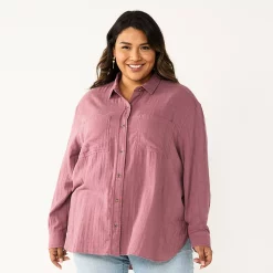 Plus Size Sonoma Goods For Life® Relaxed Button Down Shirt -Sonoma Goods For Life Shop 5761363 Plum