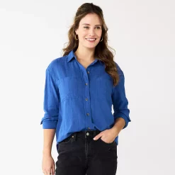 Women's Sonoma Goods For Life® Relaxed Button Down Shirt -Sonoma Goods For Life Shop 5763233 Blue Gauze