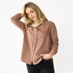 Women's Sonoma Goods For Life® Relaxed Button Down Shirt -Sonoma Goods For Life Shop 5763233 Brown Gauze