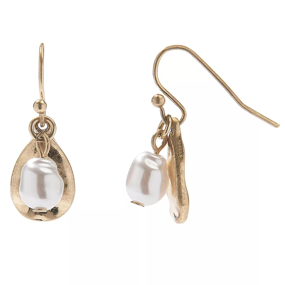 Sonoma Goods For Life® Pearl & Hammered Teardrop Earrings 1 Sonoma Goods For Life® Pearl & Hammered Teardrop Earrings