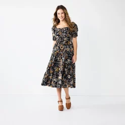 Women's Sonoma Goods For Life® Smocked Tiered Midi Dress 8 Women's Sonoma Goods For Life® Smocked Tiered Midi Dress -Sonoma Goods For Life Shop 5804206 Black Floral
