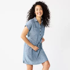 Women's Sonoma Goods For Life® Henley Shirt Dress -Sonoma Goods For Life Shop 5804278 Blue
