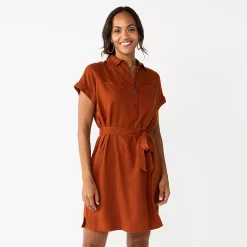 Women's Sonoma Goods For Life® Henley Shirt Dress -Sonoma Goods For Life Shop 5804278 Brown Chili