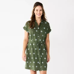 Women's Sonoma Goods For Life® Henley Shirt Dress -Sonoma Goods For Life Shop 5804278 Olive Floral