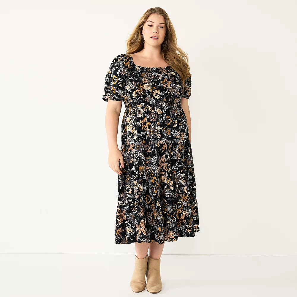 Plus Size Sonoma Goods For Life® Smocked Tiered Midi Dress 5 Plus Size Sonoma Goods For Life® Smocked Tiered Midi Dress - Image 5