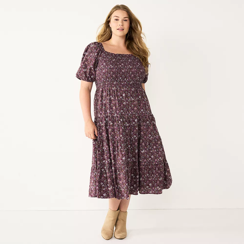 Plus Size Sonoma Goods For Life® Smocked Tiered Midi Dress 1 Plus Size Sonoma Goods For Life® Smocked Tiered Midi Dress