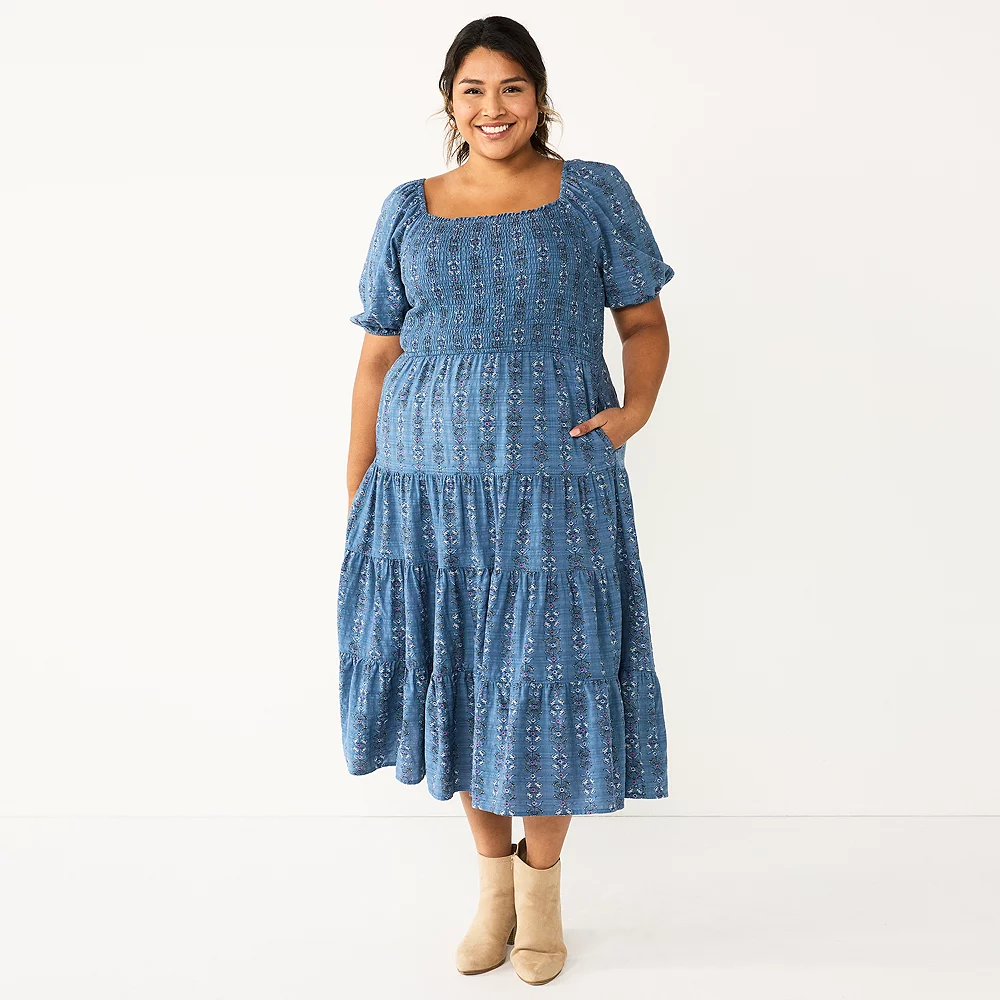 Plus Size Sonoma Goods For Life® Smocked Tiered Midi Dress 2 Plus Size Sonoma Goods For Life® Smocked Tiered Midi Dress - Image 2