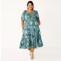 Plus Size Sonoma Goods For Life® Smocked Tiered Midi Dress 8 Plus Size Sonoma Goods For Life® Smocked Tiered Midi Dress -Sonoma Goods For Life Shop 5805883 Teal Floral