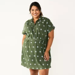 Plus Size Sonoma Goods For Life® Henley Shirt Dress -Sonoma Goods For Life Shop 5805994 Olive Floral