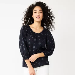 Women's Sonoma Goods For Life® Three-Quarter Sleeve Top -Sonoma Goods For Life Shop 5806184 Black Floral