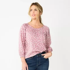 Women's Sonoma Goods For Life® Three-Quarter Sleeve Top -Sonoma Goods For Life Shop 5806184 Purple Small Floral