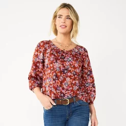 Women's Sonoma Goods For Life® Three-Quarter Sleeve Top -Sonoma Goods For Life Shop 5806184 Red Multi Floral
