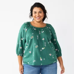 Plus Size Sonoma Goods For Life® Three Quarter Sleeve Top -Sonoma Goods For Life Shop 5806763 Green Geo Floral