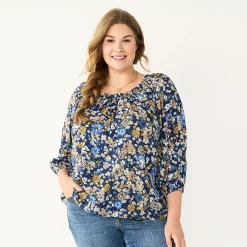 Plus Size Sonoma Goods For Life® Three Quarter Sleeve Top -Sonoma Goods For Life Shop 5806763 Navy Multi Floral