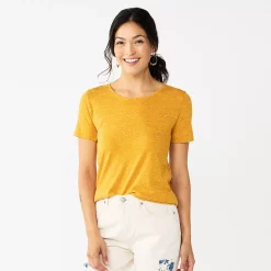 Women's Sonoma Goods For Life® Short Sleeve Curved Hem Crewneck Tee -Sonoma Goods For Life Shop 5815853 Gold