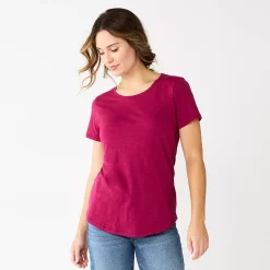Women's Sonoma Goods For Life® Short Sleeve Curved Hem Crewneck Tee -Sonoma Goods For Life Shop 5815853 Magenta