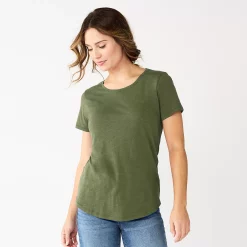 Women's Sonoma Goods For Life® Short Sleeve Curved Hem Crewneck Tee -Sonoma Goods For Life Shop 5815853 Olive