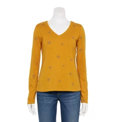 Women's Sonoma Goods For Life® Everyday Adaptive & Easy Dressing V-Neck Long Sleeve Top -Sonoma Goods For Life Shop 5816145 Gold Floral