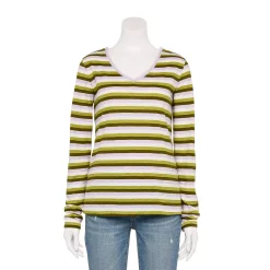 Women's Sonoma Goods For Life® Everyday Adaptive & Easy Dressing V-Neck Long Sleeve Top -Sonoma Goods For Life Shop 5816145 Green Purple Stripe