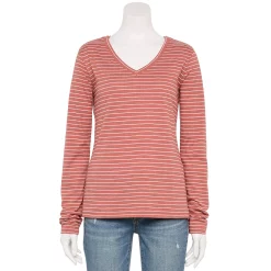 Women's Sonoma Goods For Life® Everyday Adaptive & Easy Dressing V-Neck Long Sleeve Top -Sonoma Goods For Life Shop 5816145 Mauve Stripe