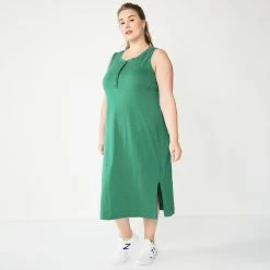 Plus Size Sonoma Goods For Life® Henley Knit Midi Dress -Sonoma Goods For Life Shop 5818305 Green