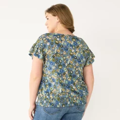 Plus Size Sonoma Goods For Life® Banded Bottom Ruffle Sleeve Top -Sonoma Goods For Life Shop 5819597 ALT