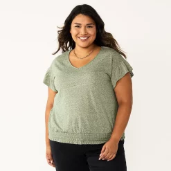 Plus Size Sonoma Goods For Life® Banded Bottom Ruffle Sleeve Top -Sonoma Goods For Life Shop 5819597 Olive
