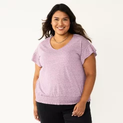 Plus Size Sonoma Goods For Life® Banded Bottom Ruffle Sleeve Top -Sonoma Goods For Life Shop 5819597 Plum
