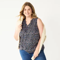 Plus Size Sonoma Goods For Life® Y-Neck Ruffle Tank