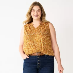 Plus Size Sonoma Goods For Life® Y-Neck Ruffle Tank -Sonoma Goods For Life Shop 5831170 Gold Multi Ditsy