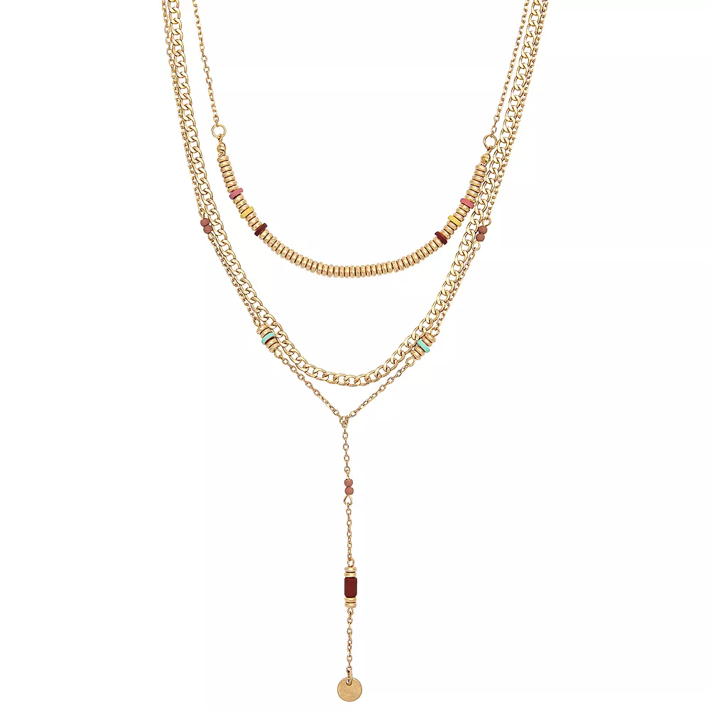 Sonoma Goods For Life® Gold Tone 3 Row Multi Beaded Y Necklace 1 Sonoma Goods For Life® Gold Tone 3 Row Multi Beaded Y Necklace
