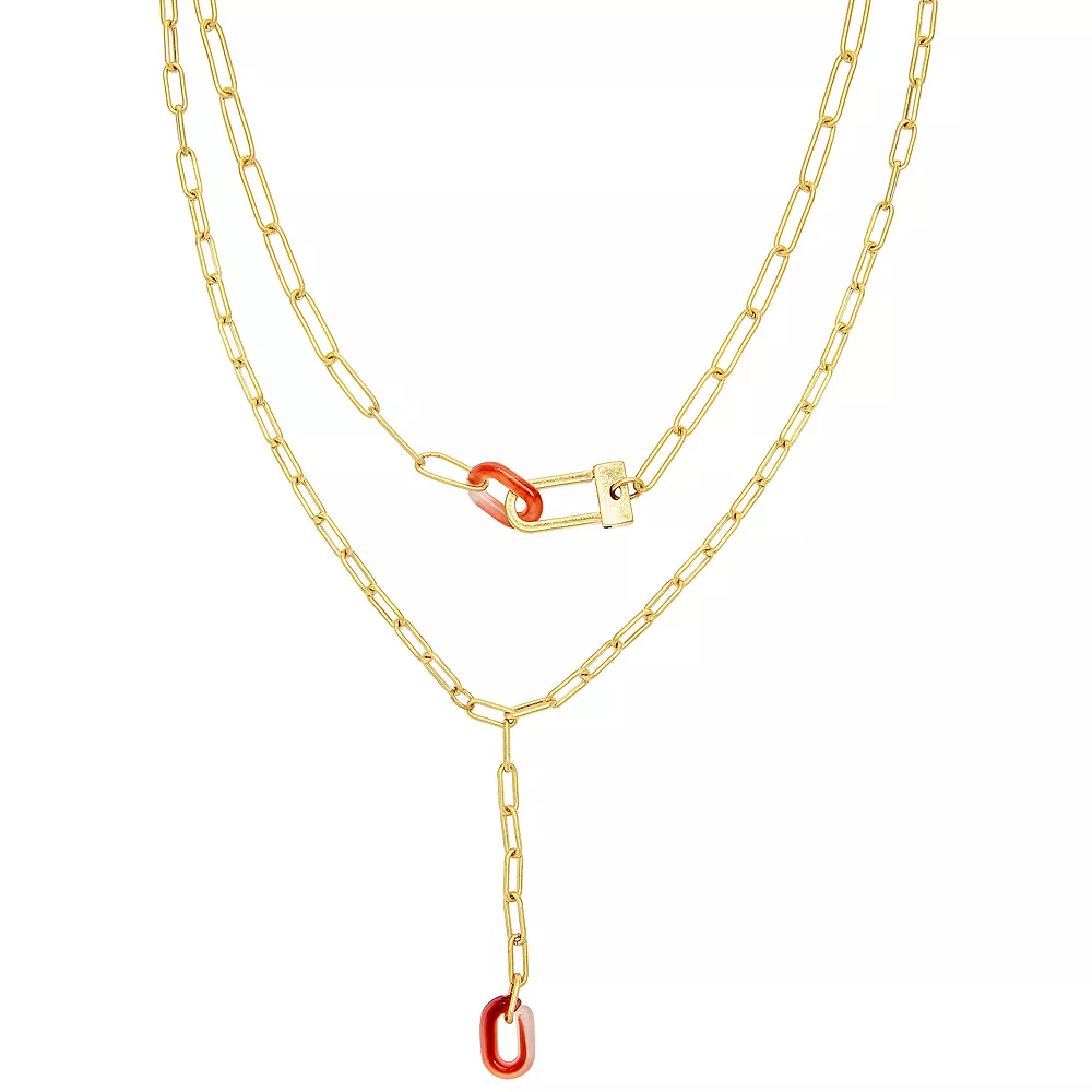 Sonoma Goods For Life® Gold Tone Red Resin Two-Row Link Necklace 1 Sonoma Goods For Life® Gold Tone Red Resin Two-Row Link Necklace