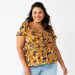 Plus Size Sonoma Goods For Life® Short Sleeve Squareneck Top -Sonoma Goods For Life Shop 5850563 Ginger Floral