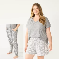 Plus Size Sonoma Goods For Life® 3-piece Pajama Top, Pajama Shorts & Pajama Pants Sleep Set -Sonoma Goods For Life Shop 5879135 Gray Ditsy Stars