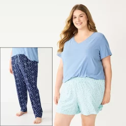 Plus Size Sonoma Goods For Life® 3-piece Pajama Top, Pajama Shorts & Pajama Pants Sleep Set -Sonoma Goods For Life Shop 5879135 Navy Triangle Geo