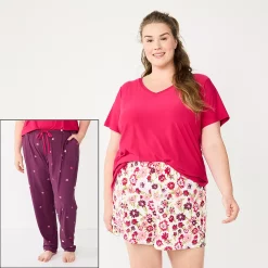 Plus Size Sonoma Goods For Life® 3-piece Pajama Top, Pajama Shorts & Pajama Pants Sleep Set -Sonoma Goods For Life Shop 5879135 Purple Alice Floral