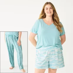 Plus Size Sonoma Goods For Life® 3-piece Pajama Top, Pajama Shorts & Pajama Pants Sleep Set -Sonoma Goods For Life Shop 5879135 Turquoise Dye Stripe