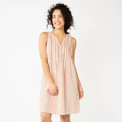 Women's Sonoma Goods For Life® Sleeveless Pintuck Tank Dress -Sonoma Goods For Life Shop 5903884 Beige Multi Stripe