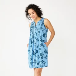 Women's Sonoma Goods For Life® Sleeveless Pintuck Tank Dress -Sonoma Goods For Life Shop 5903884 Blue Floral