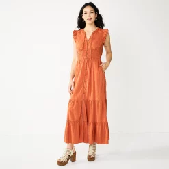 Women's Sonoma Goods For Life® Ruffle Sleeve Smocked Maxi Dress 9 Women's Sonoma Goods For Life® Ruffle Sleeve Smocked Maxi Dress -Sonoma Goods For Life Shop 5921689 Rust