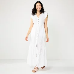 Women's Sonoma Goods For Life® Ruffle Sleeve Smocked Maxi Dress 8 Women's Sonoma Goods For Life® Ruffle Sleeve Smocked Maxi Dress -Sonoma Goods For Life Shop 5921689 White